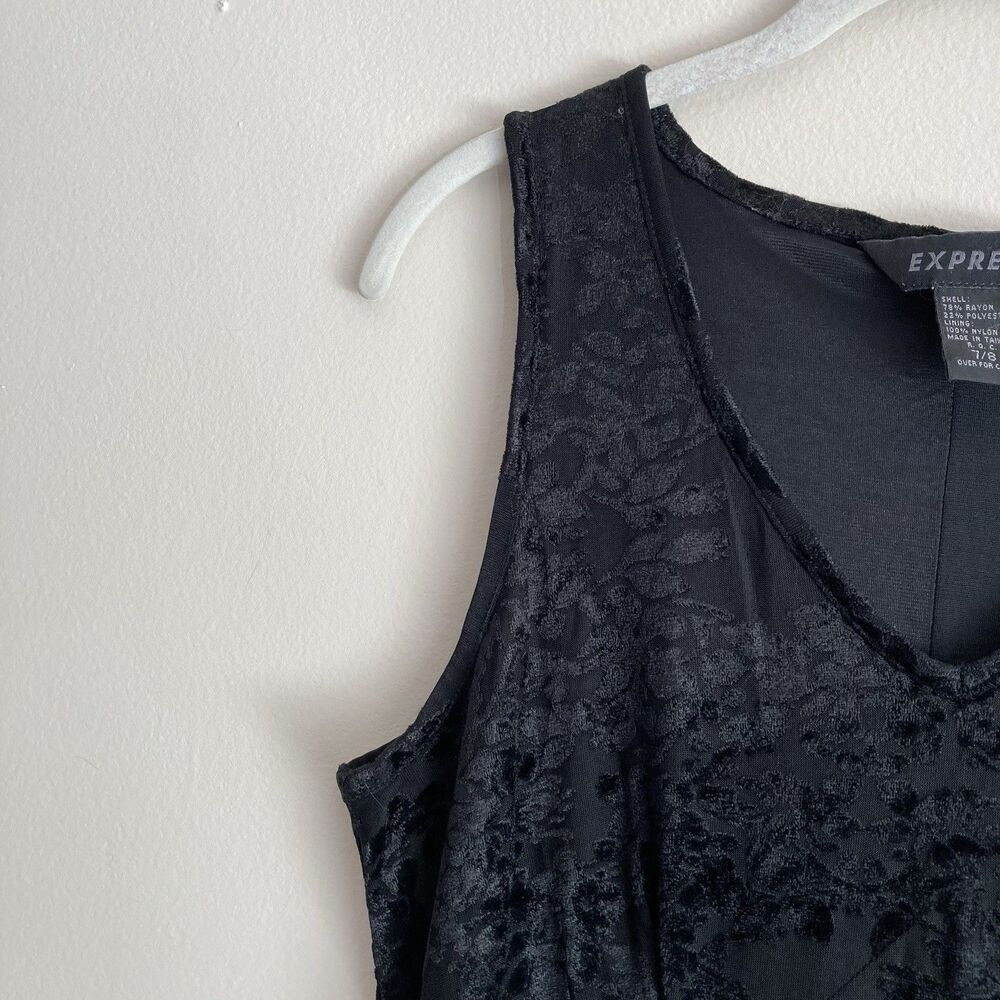 Express Vintage Y2K Crushed Velvet Dress Black Size 7/8 Whimsigoth Goth 90s - Picture 3 of 12